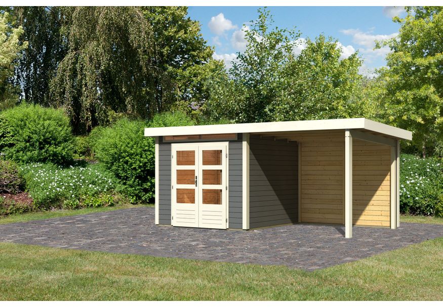 Karibu Kandern 3 Tuinhuis met overkapping 235 cm - achterwand - terragrijs (23613) Foto van Karibu Kandern 3 Tuinhuis met overkapping 235 cm - achterwand - terragrijs (23613)