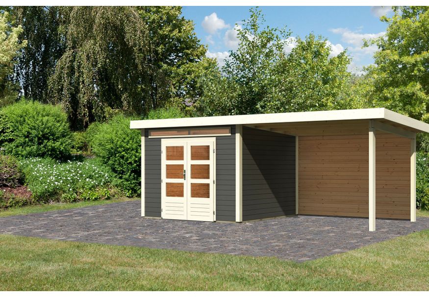 Karibu Kandern 6 Tuinhuis met overkapping 320 cm - achterwand - terragrijs (9241) Foto van Karibu Kandern 6 Tuinhuis met overkapping 320 cm - achterwand - terragrijs (9241)