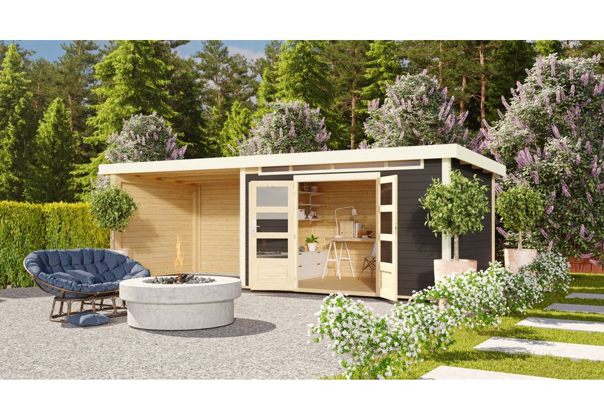 Karibu Kandern 7 Tuinhuis met overkapping 320 cm - achterwand - terragrijs (9249) Foto van Karibu Kandern 7 Tuinhuis met overkapping 320 cm - achterwand - terragrijs (9249)