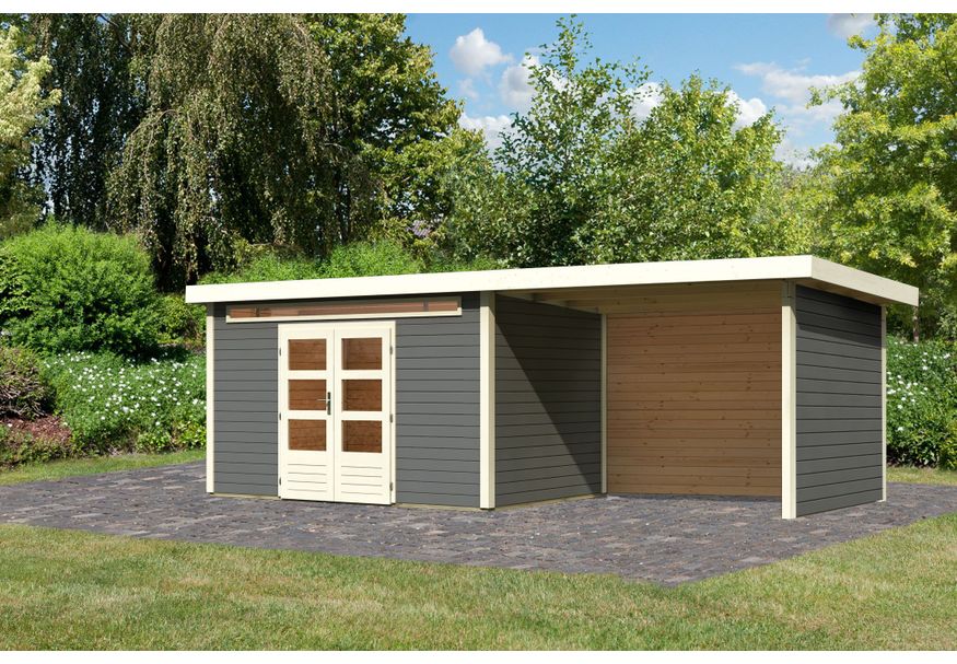 Karibu Kandern 7 tuinhuis met overkapping 320 cm - zij en achterwand - terragrijs (9256) Foto van Karibu Kandern 7 tuinhuis met overkapping 320 cm - zij en achterwand - terragrijs (9256)