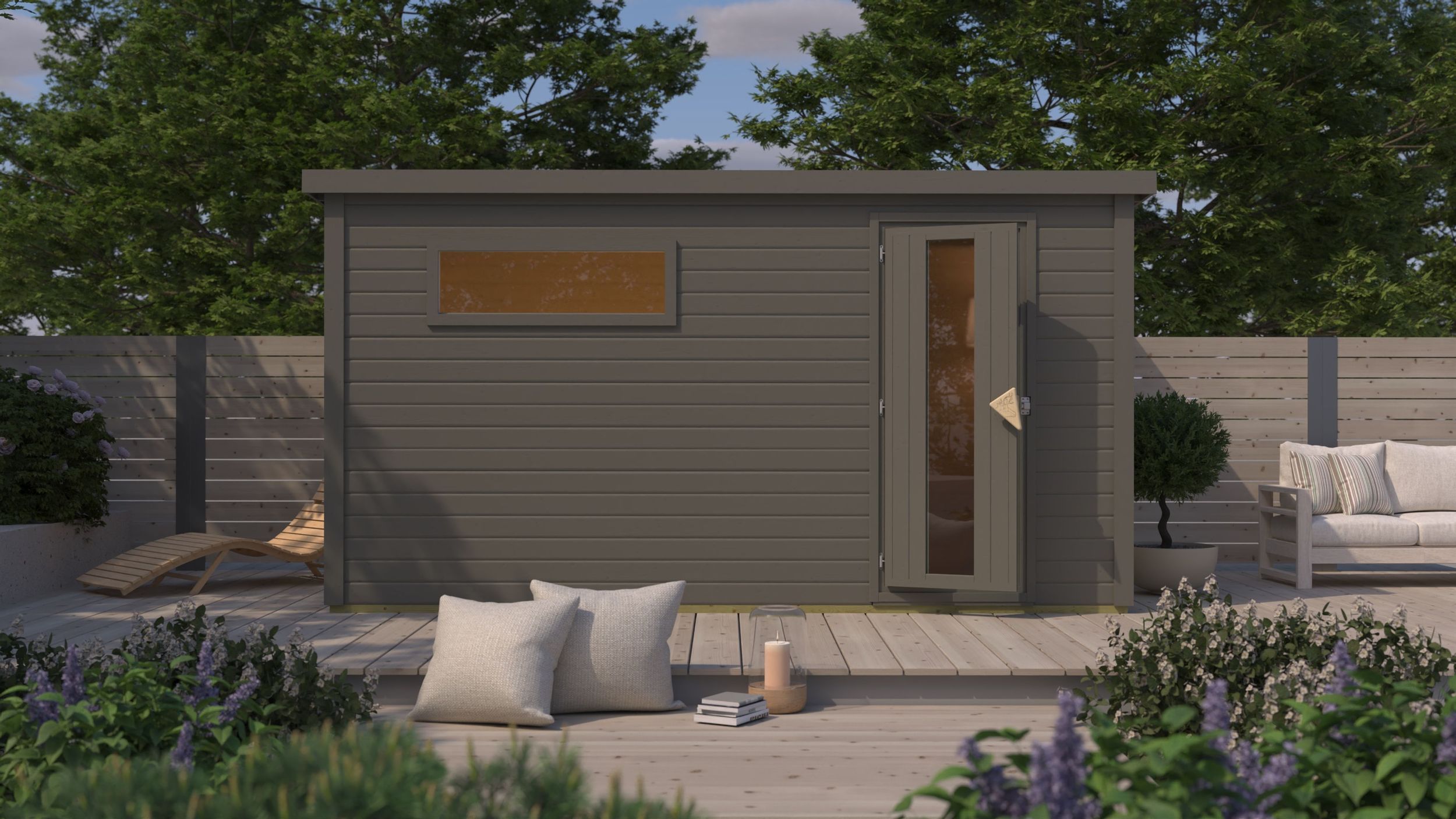 Foto van Karibu 124 Hytti 6 buitensauna - terragrijs