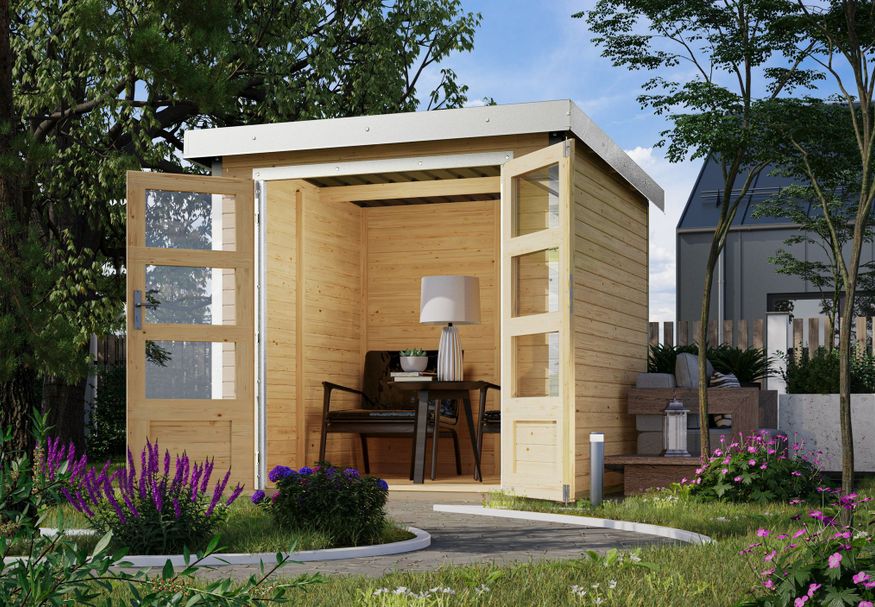 Karibu tuinhuis Jupiter 2 - Set A - vuren|wit (93408) Foto van Karibu tuinhuis Jupiter 2 - Set A - vuren|wit (93408)