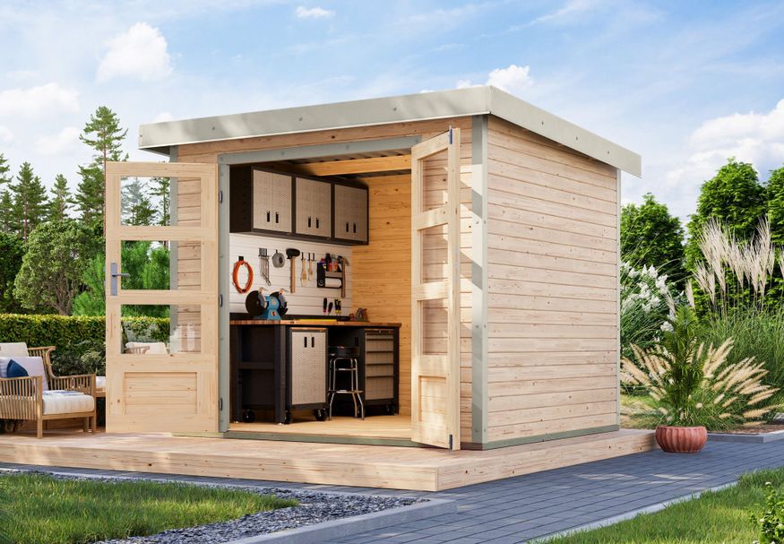 Foto van Karibu tuinhuis Jupiter 3 - Set A - vuren|wit (12288)