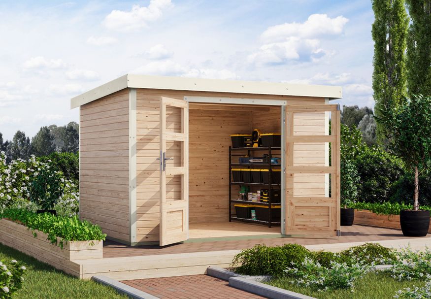 Foto van Karibu tuinhuis Jupiter 4 - Set A - vuren|wit (12312)