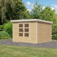 Foto van Karibu tuinhuis Jupiter 5 - Set A - vuren|wit (12325)