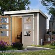 Foto van Karibu tuinhuis Jupiter 2 - Set D - watergrijs|wit (93417)