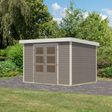 Foto van Karibu tuinhuis Jupiter 4 - Set D - watergrijs|wit (12321)