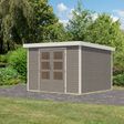 Foto van Karibu tuinhuis Jupiter 5 - Set D - watergrijs|wit (12335)