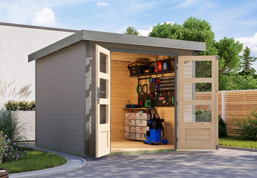 Foto van Karibu tuinhuis Jupiter 3.5 - Set D - watergrijs|grijsaluminium (12310)