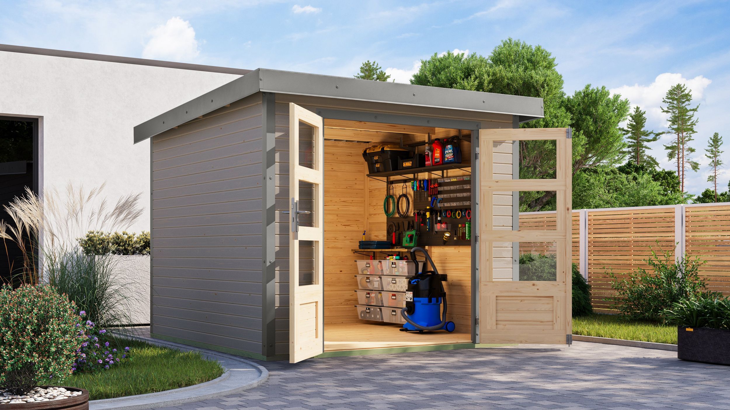 Foto van Karibu 12310 Jupiter 3.5 tuinhuis - watergrijs|grijsaluminium