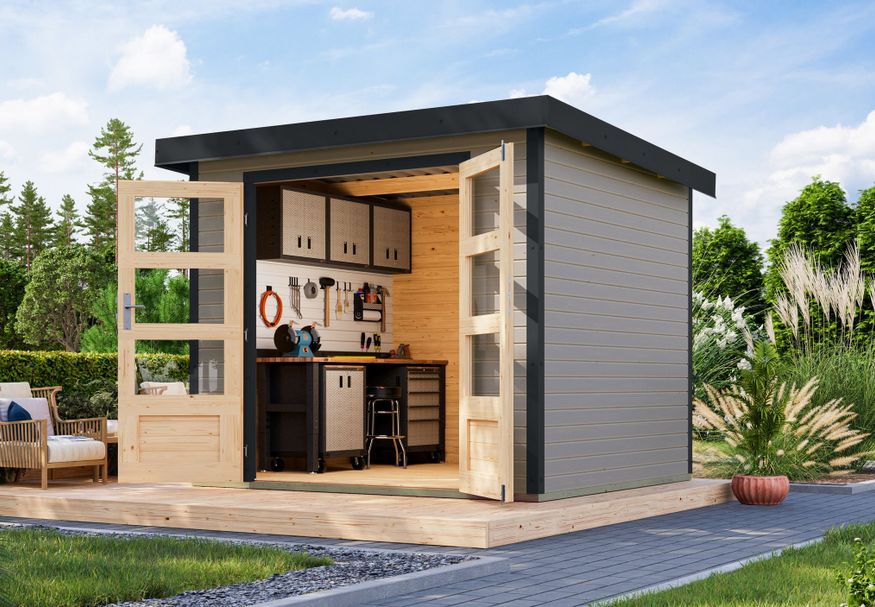 Foto van Karibu tuinhuis Jupiter 3 - Set D - watergrijs|antraciet (12299)