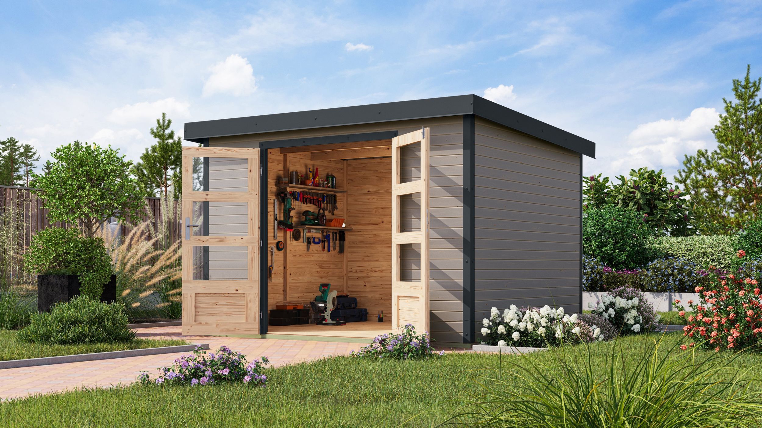 Foto van Karibu 12337 Jupiter 5 tuinhuis - watergrijs|antraciet