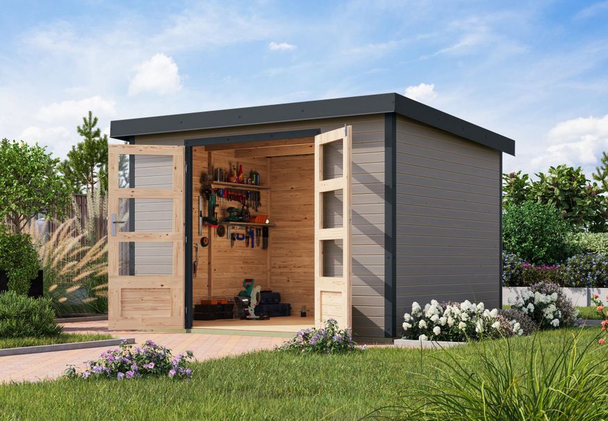 Karibu tuinhuis Jupiter 5 - Set D - watergrijs|antraciet (12337) Foto van Karibu tuinhuis Jupiter 5 - Set D - watergrijs|antraciet (12337)