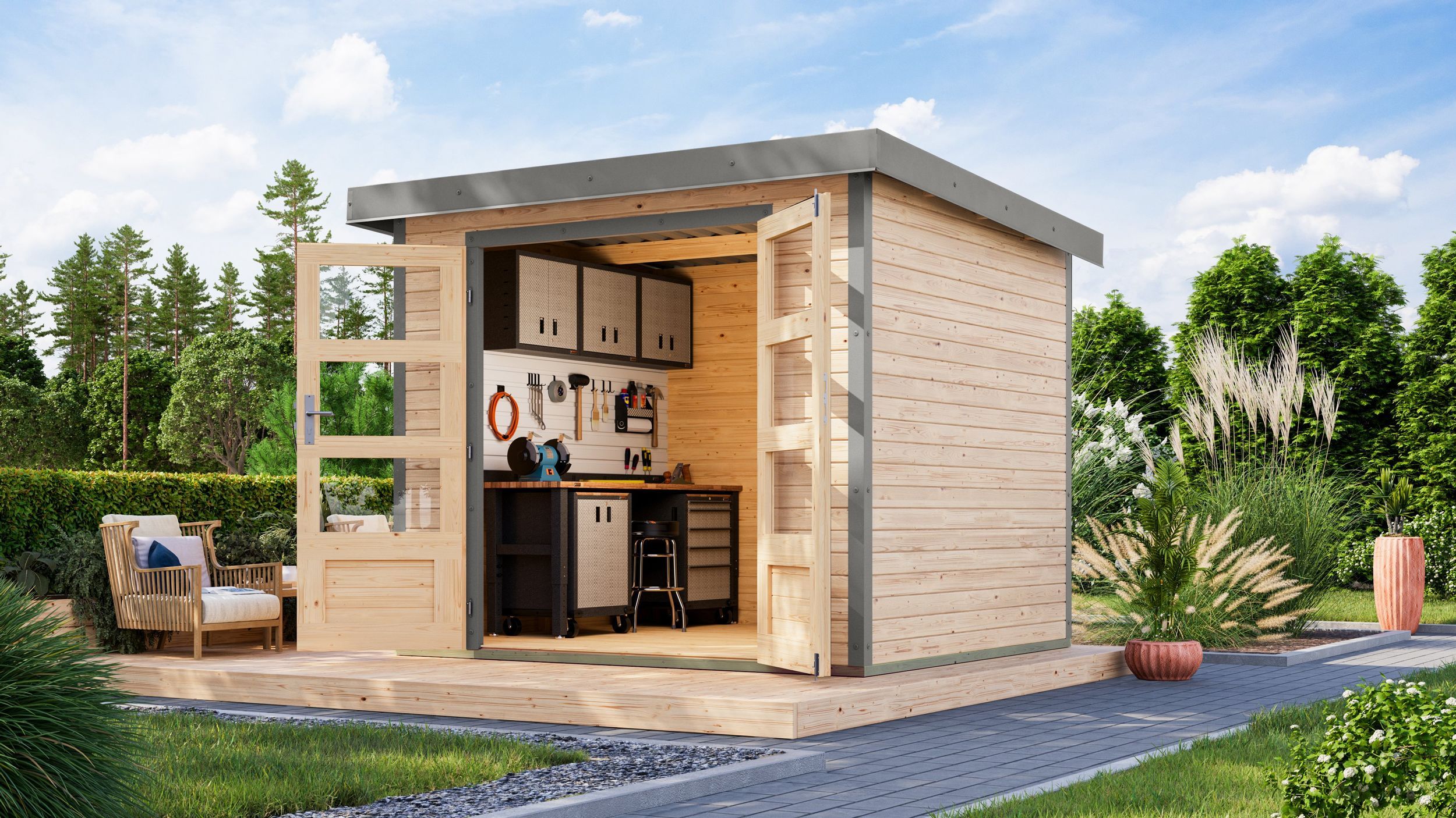 Foto van Karibu 12289 Jupiter 3 tuinhuis - vuren|grijsaluminium