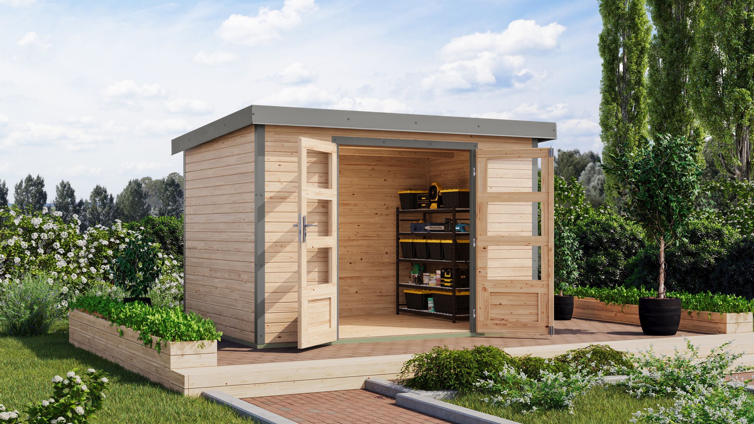 Foto van Karibu 12313 Jupiter 4 tuinhuis - vuren|grijsaluminium