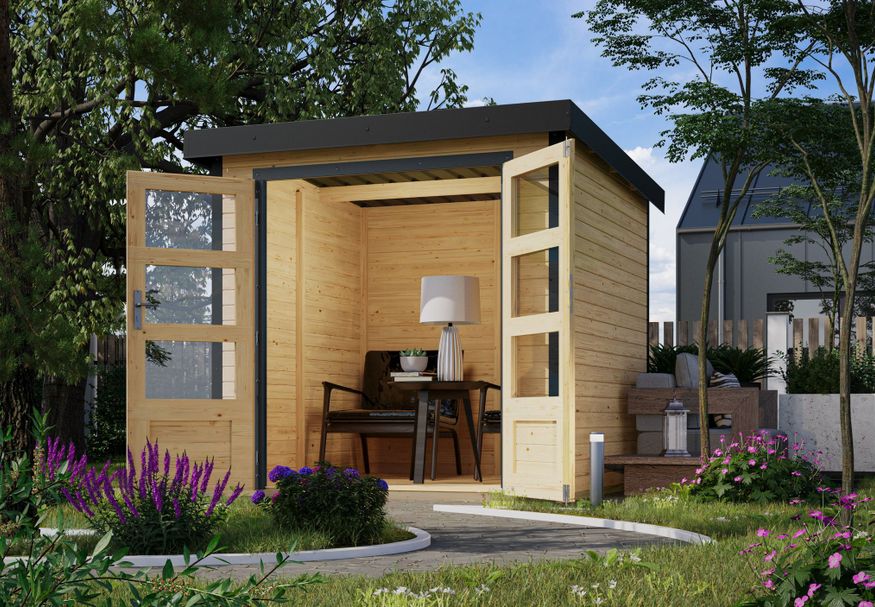 Karibu tuinhuis Jupiter 2 - Set A - vuren|antraciet (93410) Foto van Karibu tuinhuis Jupiter 2 - Set A - vuren|antraciet (93410)