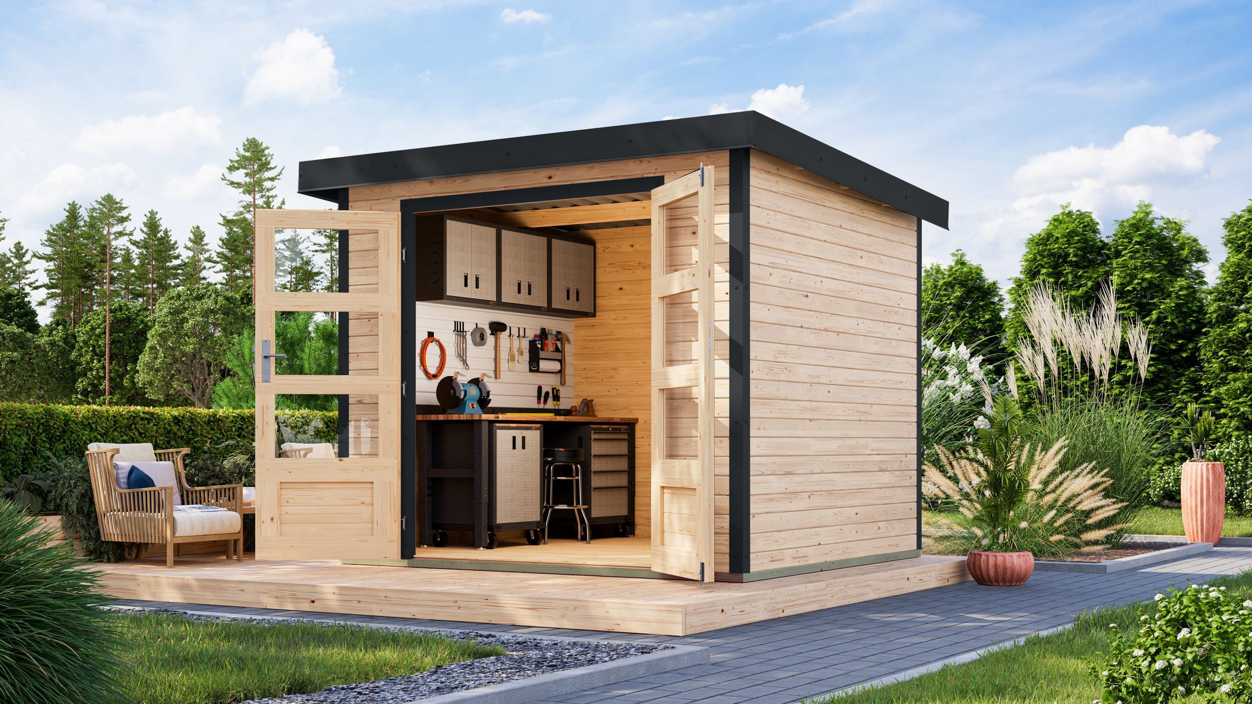 Foto van Karibu 12290 Jupiter 3 tuinhuis - vuren|antraciet