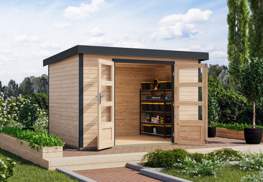 Foto van Karibu tuinhuis Jupiter 4 - Set A - vuren|antraciet (12314)