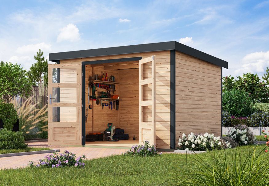 Foto van Karibu tuinhuis Jupiter 5 - Set A - vuren|antraciet (12328)