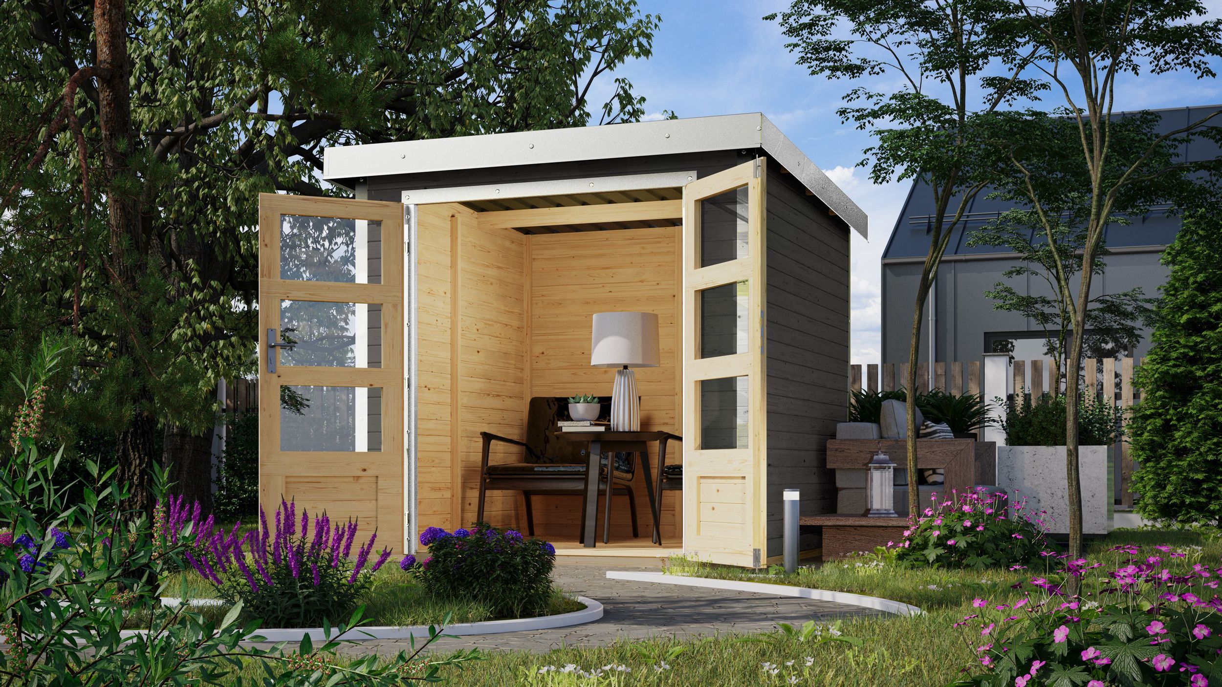 Foto van Karibu 93411 Jupiter 2 tuinhuis - terragrijs|wit