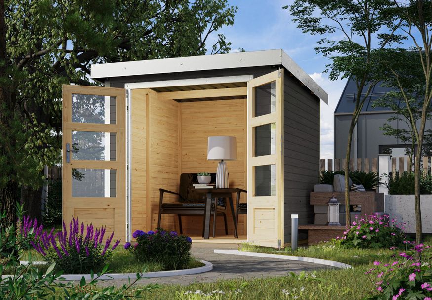 Karibu tuinhuis Jupiter 2 - Set B - terragrijs|wit (93411) Foto van Karibu tuinhuis Jupiter 2 - Set B - terragrijs|wit (93411)