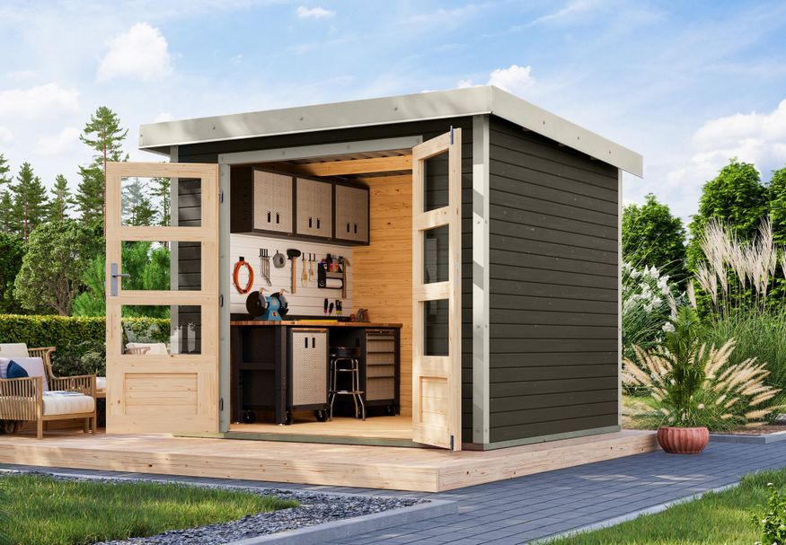 Karibu tuinhuis Jupiter 3 - Set B - terragrijs|wit (12291) Foto van Karibu tuinhuis Jupiter 3 - Set B - terragrijs|wit (12291)