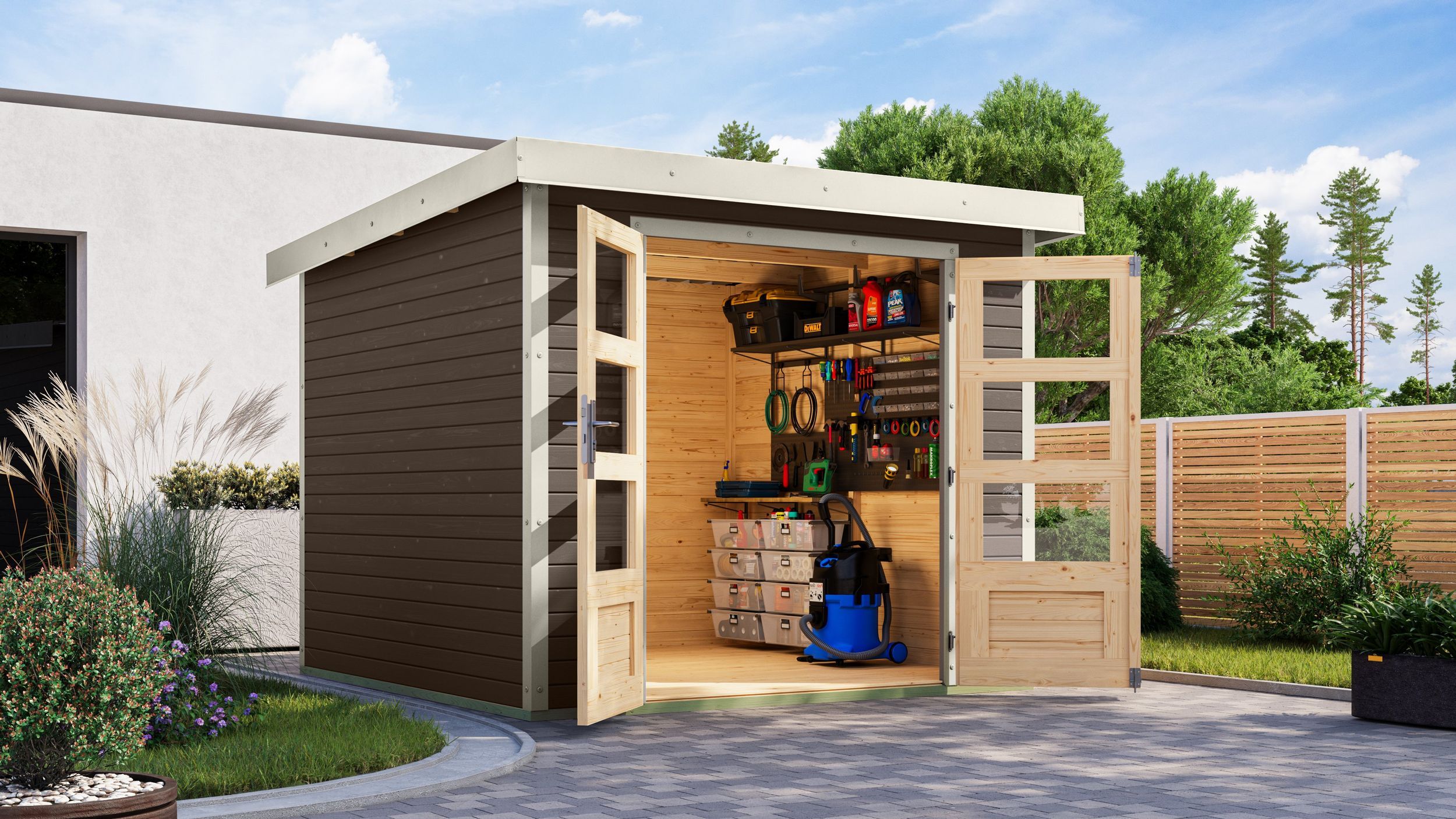 Foto van Karibu 12303 Jupiter 3.5 tuinhuis - terragrijs|wit