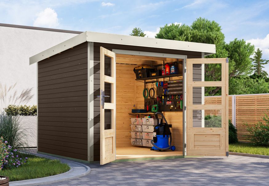 Karibu tuinhuis Jupiter 3.5 - Set B - terragrijs|wit (12303) Foto van Karibu tuinhuis Jupiter 3.5 - Set B - terragrijs|wit (12303)