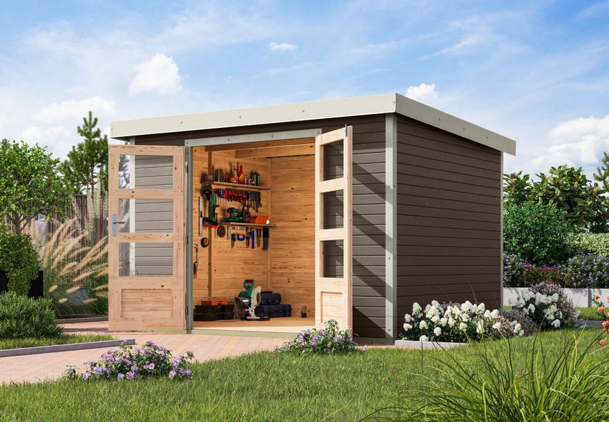 Foto van Karibu tuinhuis Jupiter 5 - Set B - terragrijs|wit (12329)