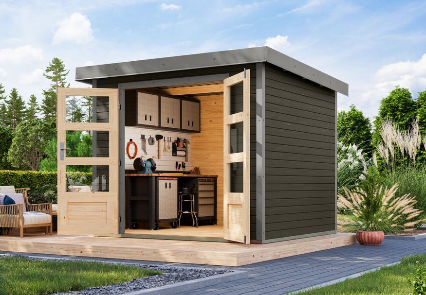 Foto van Karibu tuinhuis Jupiter 3 - Set B - terragrijs|grijsaluminium (12292)