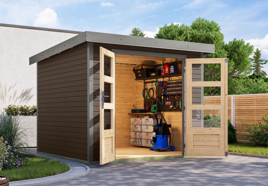 Foto van Karibu tuinhuis Jupiter 3.5 - Set B - terragrijs|grijsaluminium (12304)