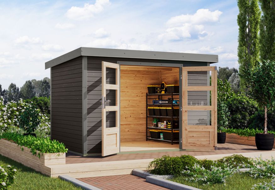 Foto van Karibu tuinhuis Jupiter 4 - Set B - terragrijs|grijsaluminium (12316)