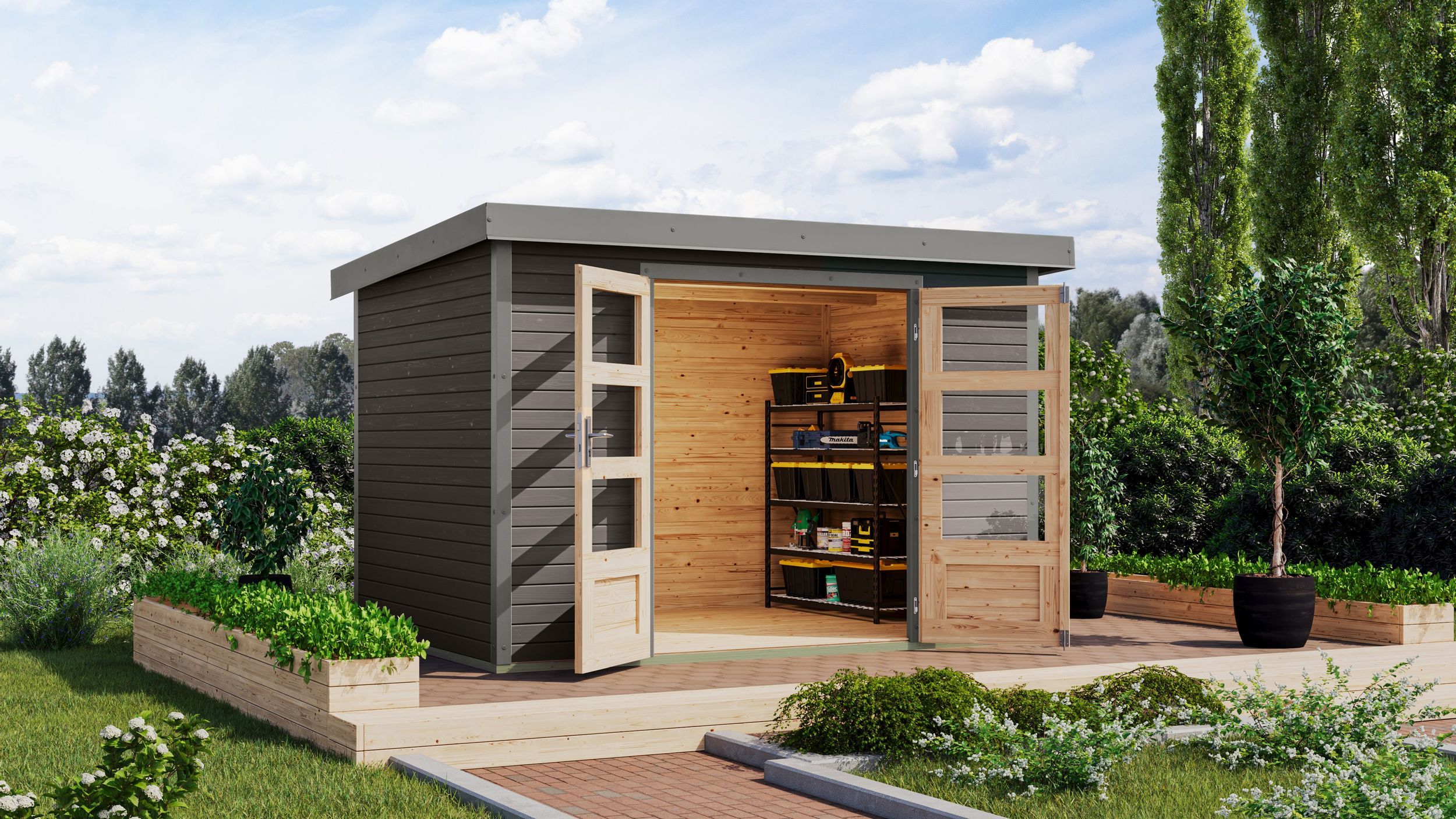 Foto van Karibu 12316 Jupiter 4 tuinhuis - terragrijs|grijsaluminium