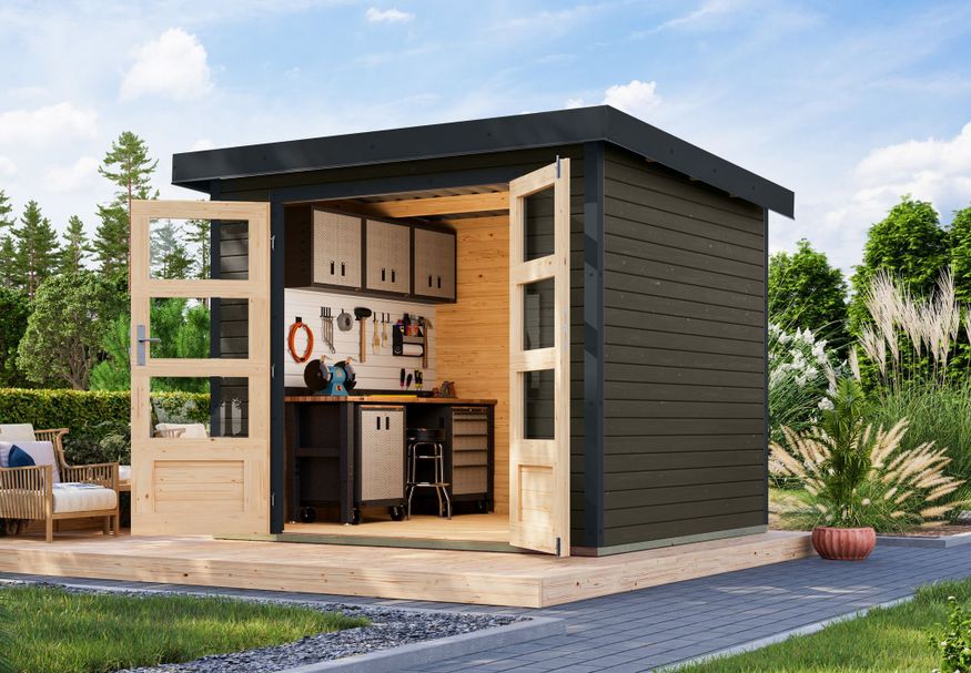 Foto van Karibu tuinhuis Jupiter 3 - Set B - terragrijs|antraciet (12293)