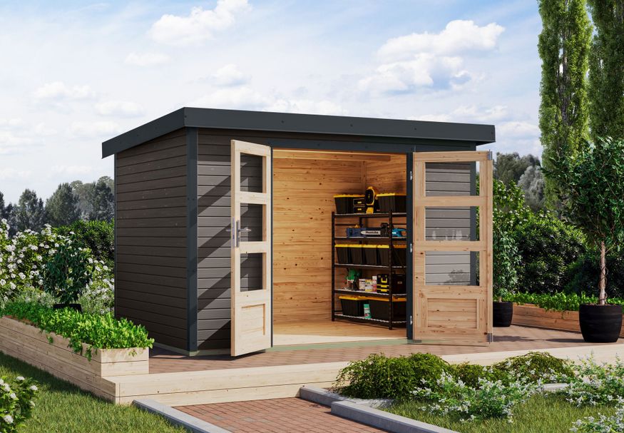 Foto van Karibu tuinhuis Jupiter 4 - Set B - terragrijs|antraciet (12317)