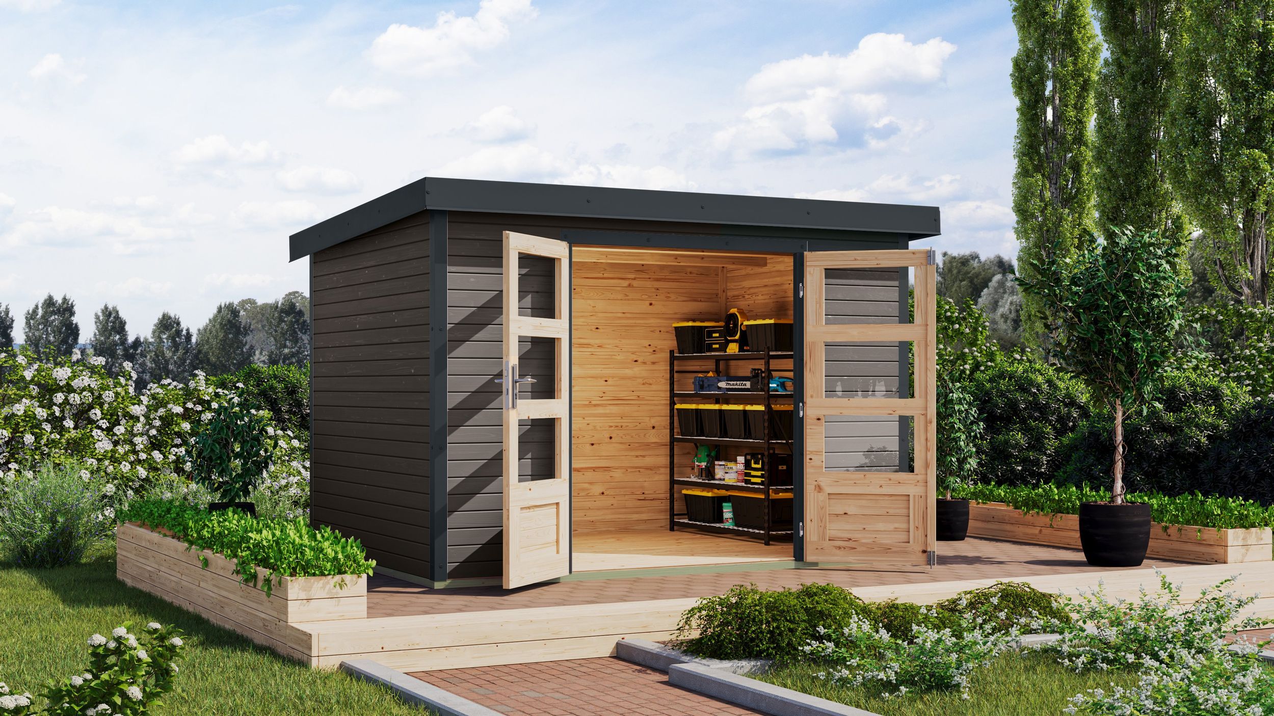 Foto van Karibu 12317 Jupiter 4 tuinhuis - terragrijs|antraciet