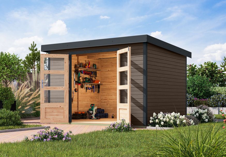 Foto van Karibu tuinhuis Jupiter 5 - Set B - terragrijs|antraciet (12331)