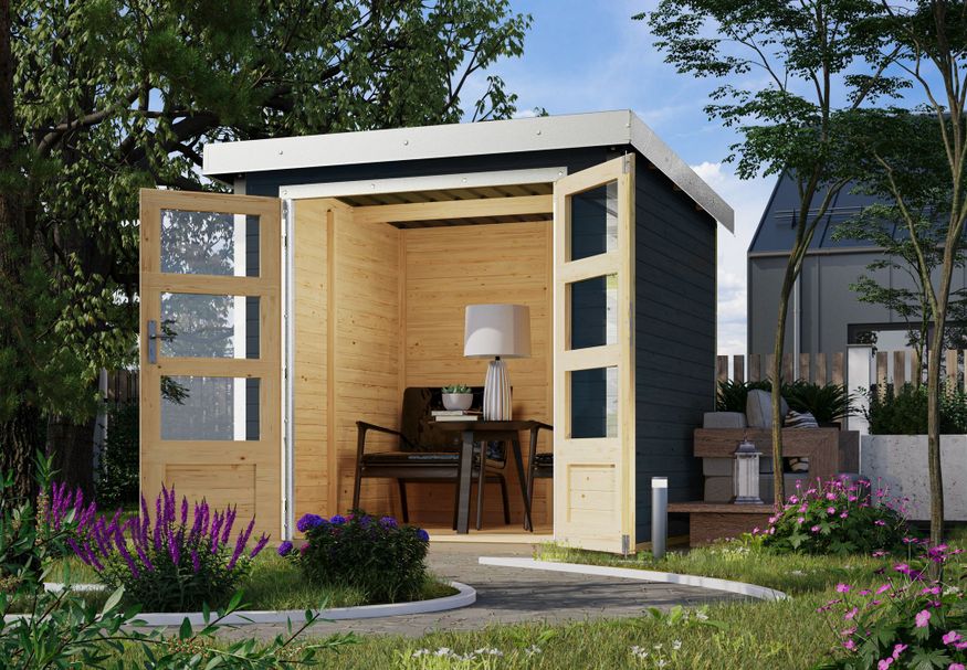 Karibu tuinhuis Jupiter 2 - Set C - antraciet|wit (93414) Foto van Karibu tuinhuis Jupiter 2 - Set C - antraciet|wit (93414)