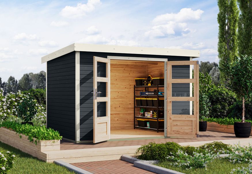 Karibu tuinhuis Jupiter 4 - Set C - antraciet|wit (12318) Foto van Karibu tuinhuis Jupiter 4 - Set C - antraciet|wit (12318)