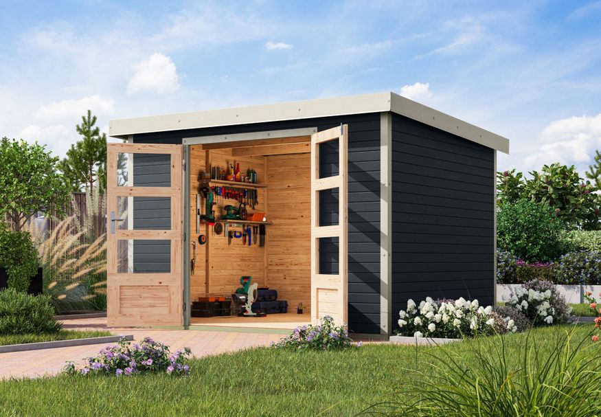 Karibu tuinhuis Jupiter 5 - Set C - antraciet|wit (12332) Foto van Karibu tuinhuis Jupiter 5 - Set C - antraciet|wit (12332)