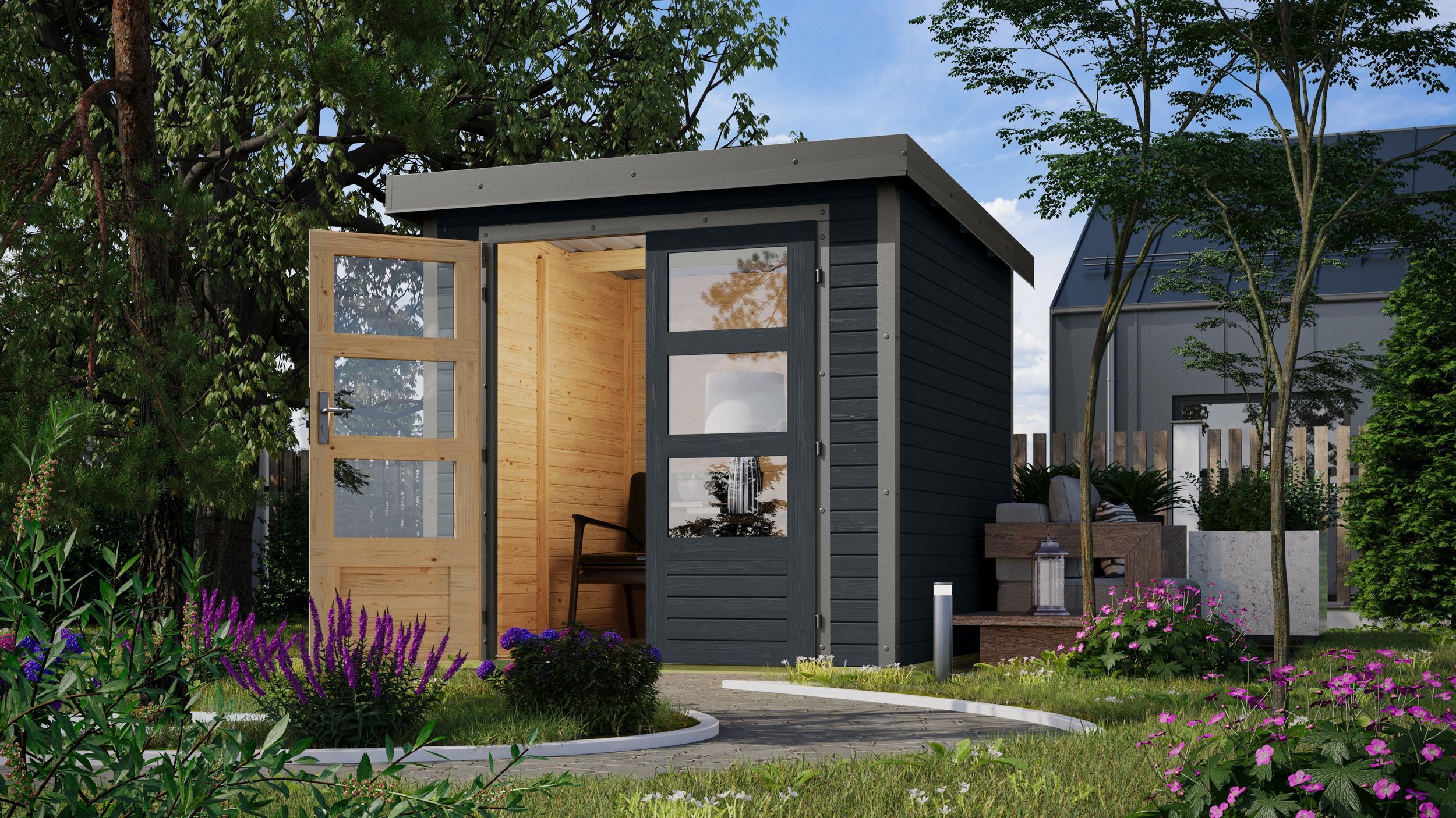 Foto van Karibu 12286 Jupiter 2 tuinhuis - antraciet|grijsaluminium