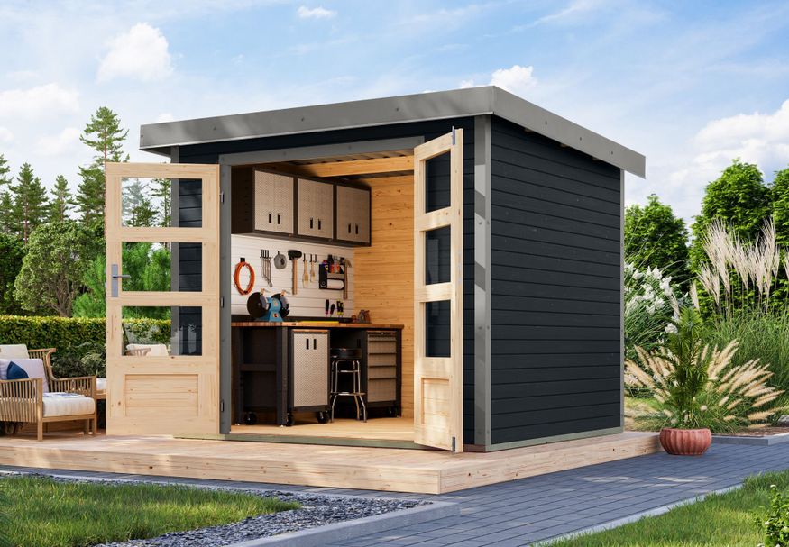 Foto van Karibu tuinhuis Jupiter 3 - Set C - antraciet|grijsaluminium (12295)