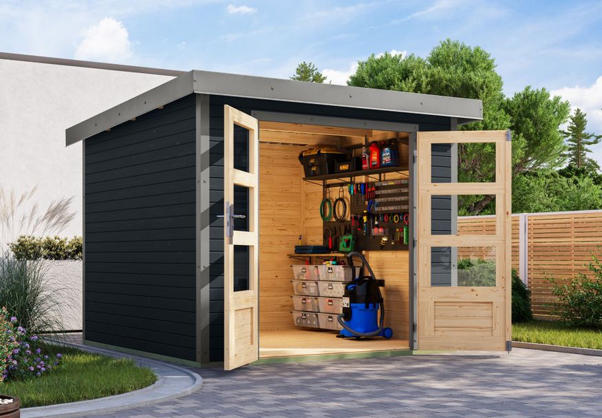 Foto van Karibu tuinhuis Jupiter 3.5 - Set C - antraciet|grijsaluminium (12307)