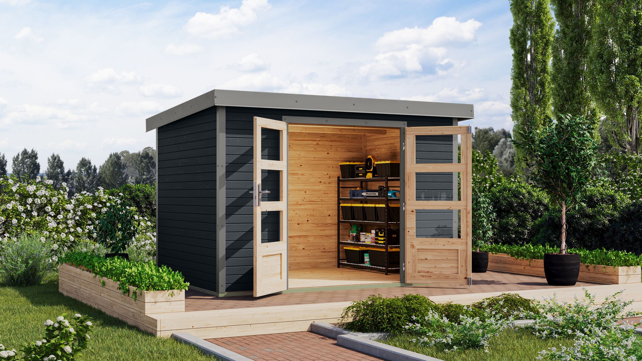 Foto van Karibu 12319 Jupiter 4 tuinhuis - antraciet|grijsaluminium