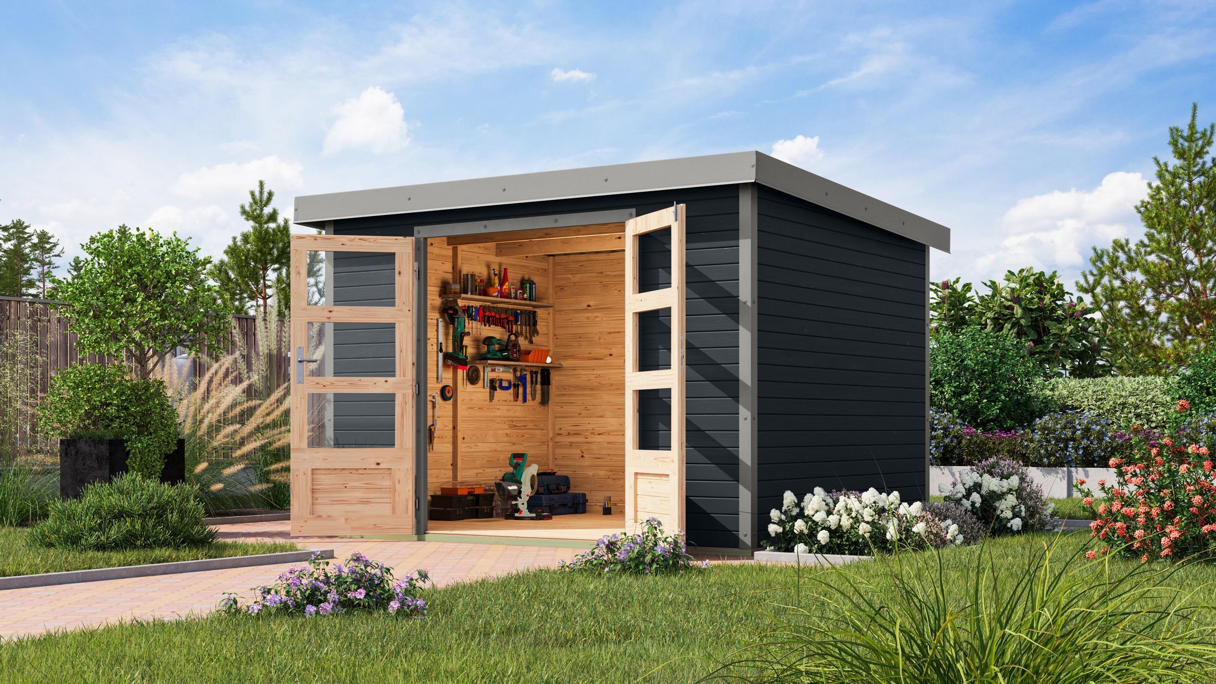 Foto van Karibu 12333 Jupiter 5 tuinhuis - antraciet|grijsaluminium