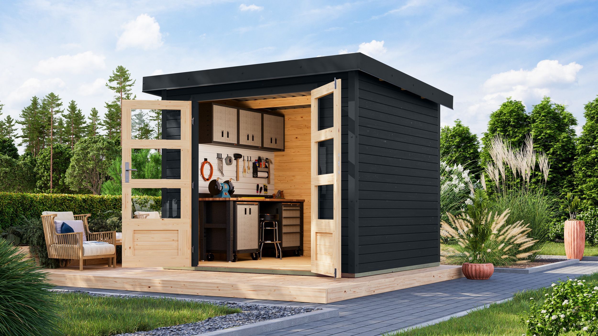 Foto van Karibu 12296 Jupiter 3 tuinhuis - antraciet|antraciet