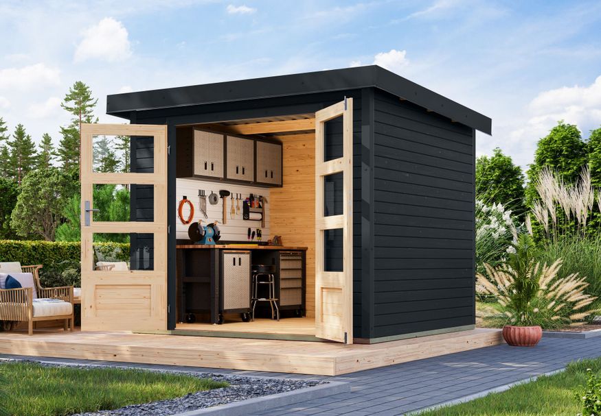 Karibu tuinhuis Jupiter 3 - Set C - antraciet|antraciet (12296) Foto van Karibu tuinhuis Jupiter 3 - Set C - antraciet|antraciet (12296)