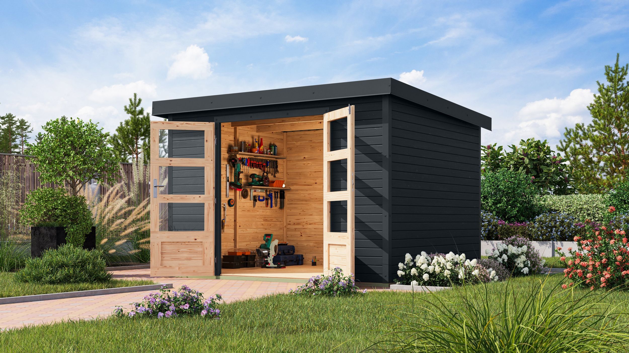 Foto van Karibu 12334 Jupiter 5 tuinhuis - antraciet|antraciet