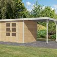 Foto van Karibu tuinhuis met overkapping Jupiter 4 - Set A - vuren|wit (12384)