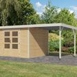 Foto van Karibu tuinhuis met overkapping Jupiter 5 - Set A - vuren|wit (12403)